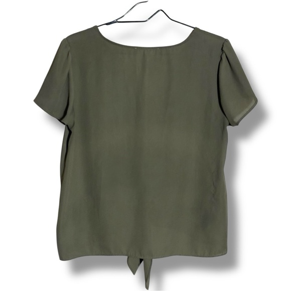 Pink Rose Olive Tie-Front Keyhole Cutout Short Sleeve Shear Crop Crewneck Blouse - Picture 16 of 16